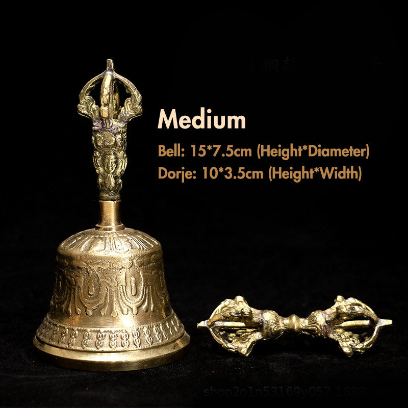 Tibetan Meditation Bell and Vajra Dorje Copper Decoration Set