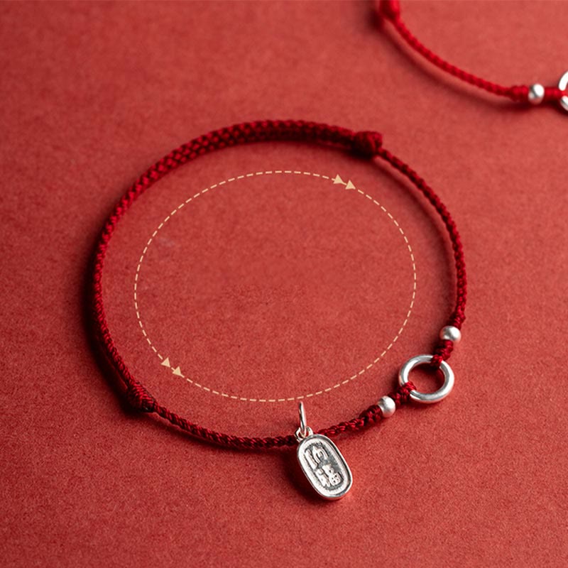 925 Sterling Silver Lucky Fortune Peace Joy Lotus Peace Buckle Red String Bracelet