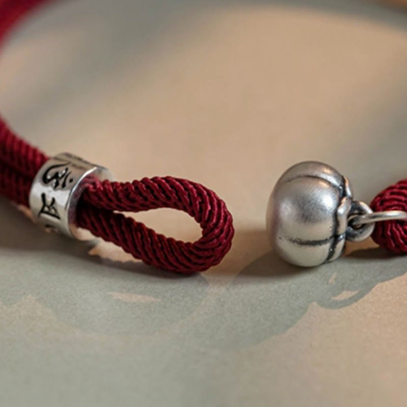 925 Sterling Silver Tibetan Handmade Om Mani Padme Hum Persimmon Charm Luck Protection Braided Bracelet