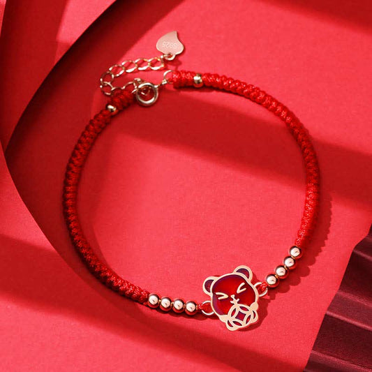925 Sterling Silver Chinese Zodiac Luck Faith Discolor Red String Bracelet