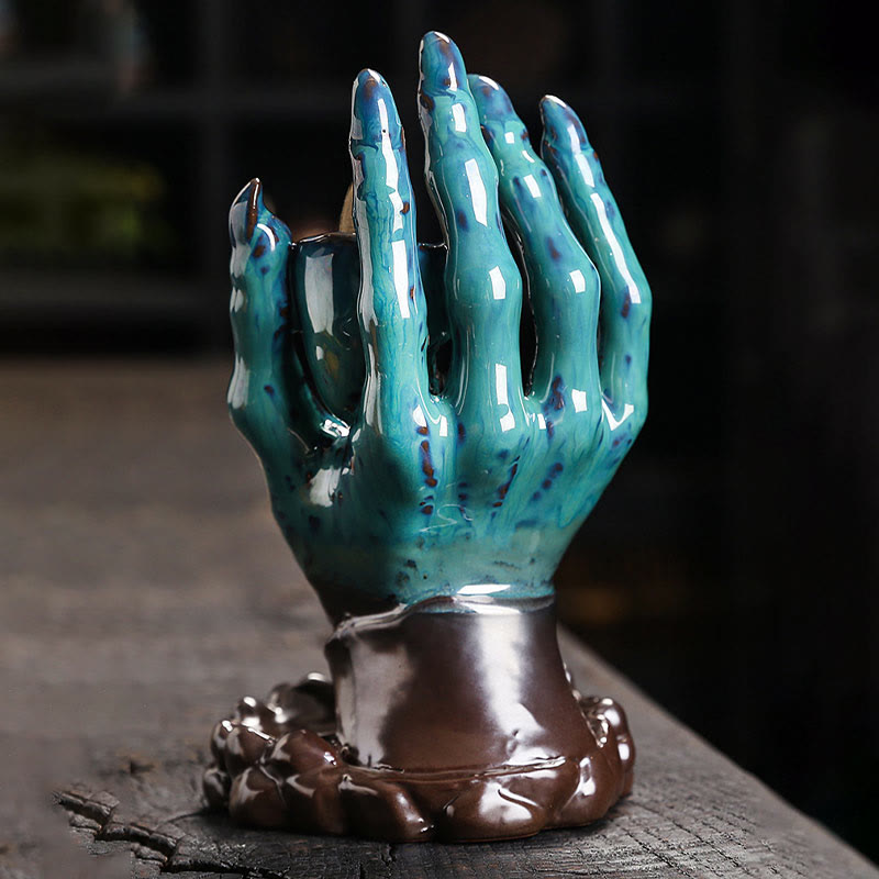 Halloween Ghost Hand Skull Head Ceramic Peace Incense Burner Decoration