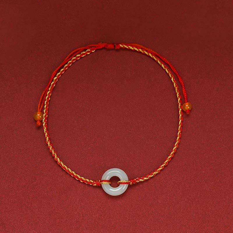 Round Peace Buckle Jade Luck Abundance Braided Bracelet Anklet