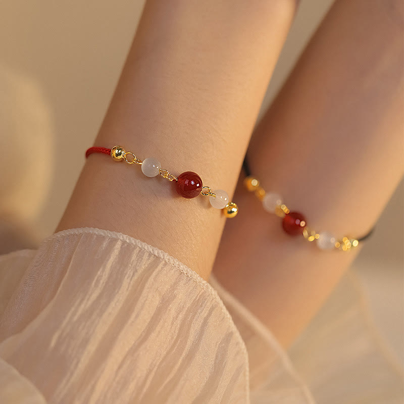 Red Agate Cat Eye Braided String Confidence Bracelet