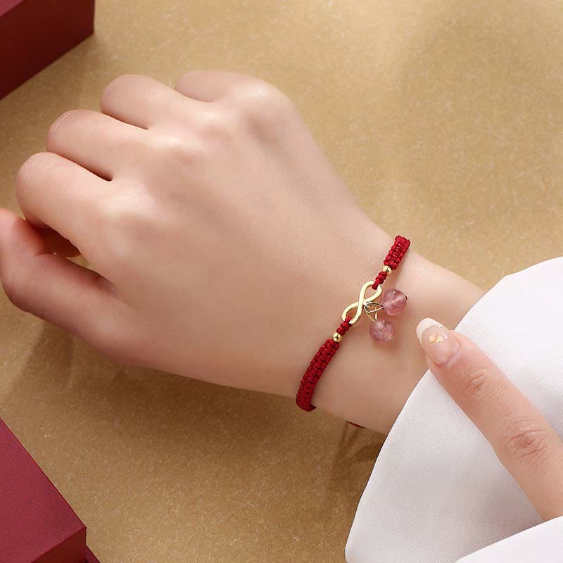 Strawberry Quartz Crystal Endless Knot Love Red String Weave Bracelet