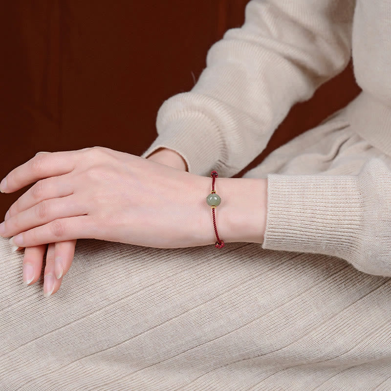 925 Sterling Silver Plated Gold Hetian Jade Lotus Luck Red String Bracelet