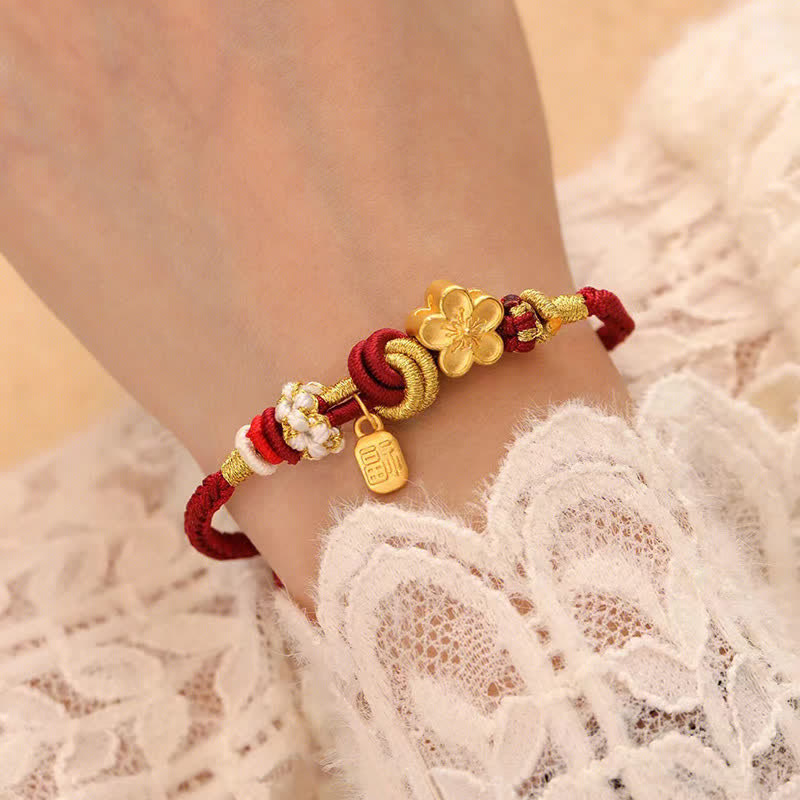 Peach Blossom Happiness Charm Luck Red String Bracelet