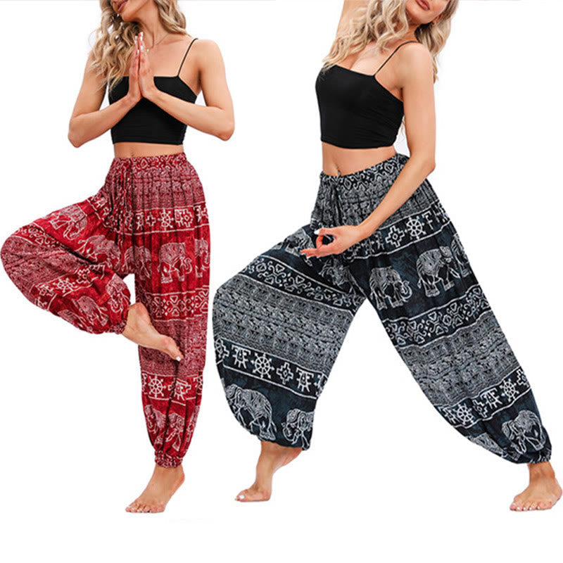 Elephant Geometry Pattern Casual Loose Harem Trousers Women's Yoga Pants