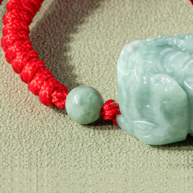 Handmade Natural Jade PiXiu Protection King Kong Knot Braided String Bracelet