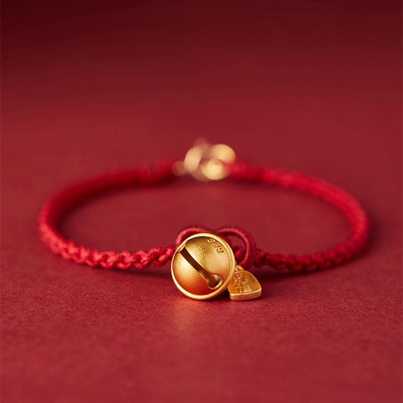 Handmade Fu Character Charm Luck Happiness Bell Red Rope Bracelet
