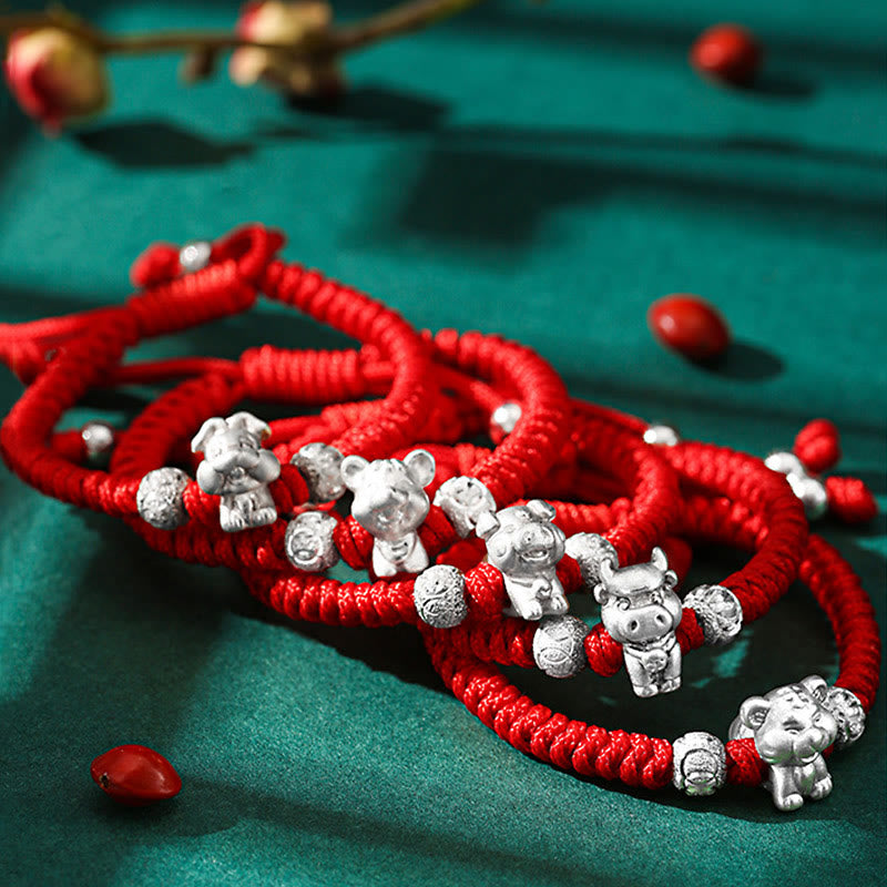 999 Sterling Silver Chinese Zodiac Red Rope Luck Handcrafted Kids Bracelet