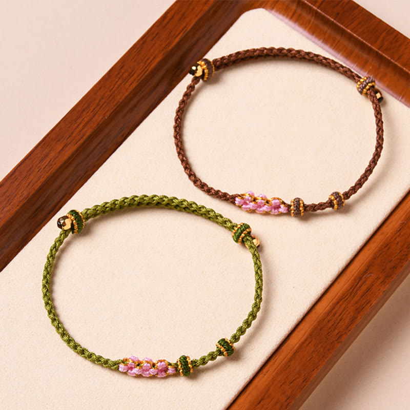 Handmade Peach Blossom Protection Braided Rope Bracelet