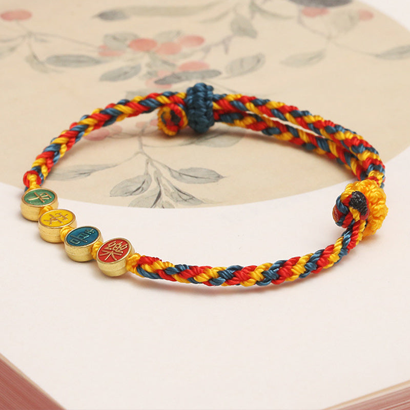 Handmade Dunhuang Color Thread Peace And Joy Protection Braid String Bracelet