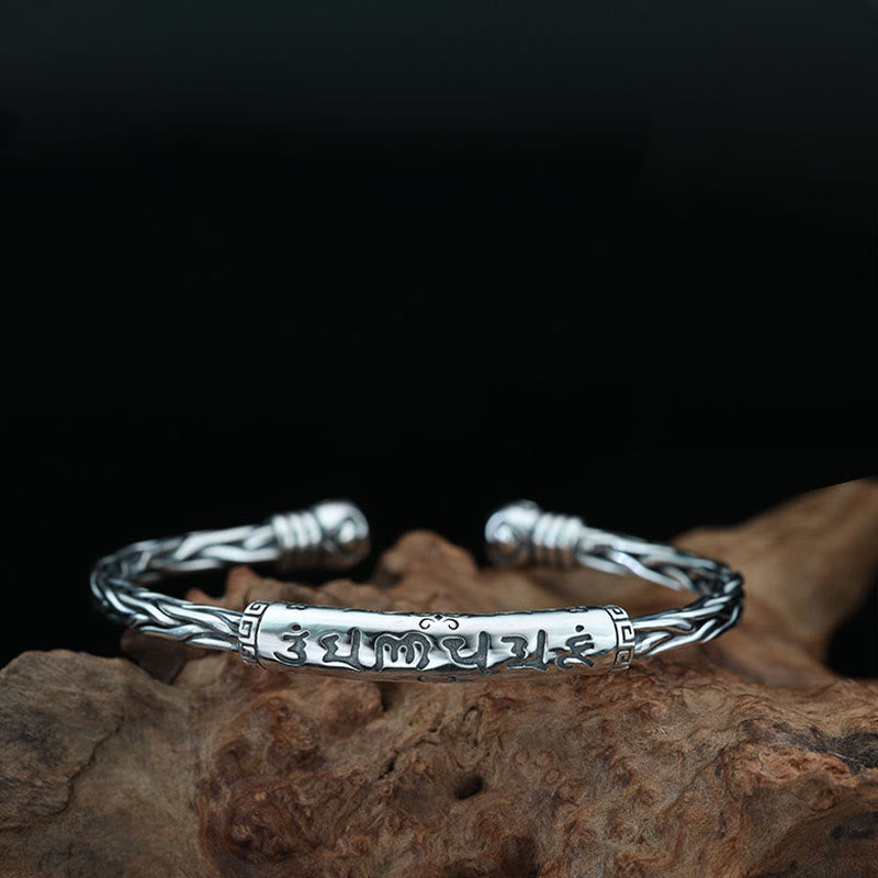 Tibet Om Mani Padme Hum Engraved Focus Cuff Bracelet Bangle