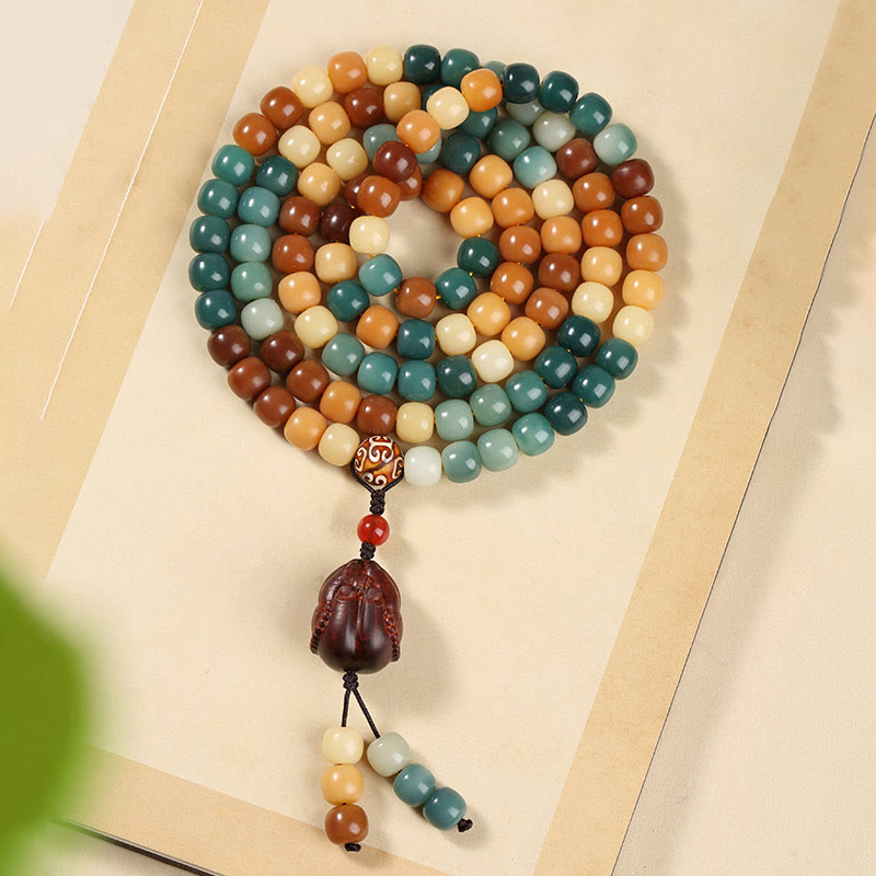 Natural Bodhi Seed Lotus Dzi Bead Peace Harmony Charm Bracelet