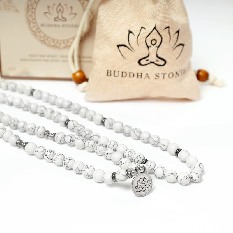 White Turquoise Lotus Mala Bracelet