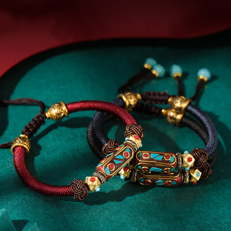 Handmade Tibetan Turquoise Om Mani Padme Hum Strength Braided Bracelet