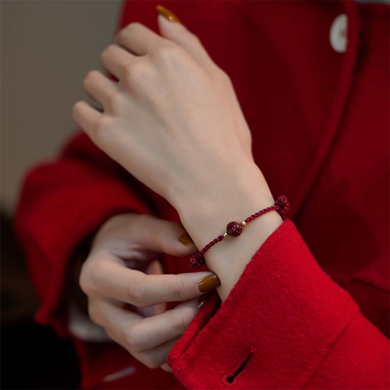 Cinnabar Jade Lotus Calm Red String Weave Bracelet