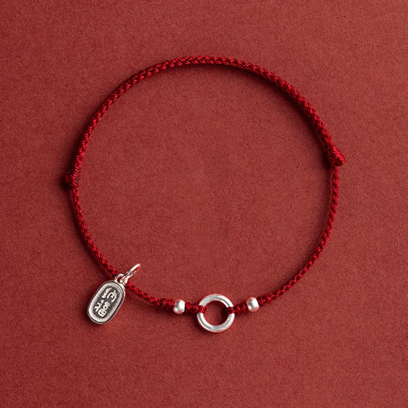 925 Sterling Silver Lucky Fortune Peace Joy Lotus Peace Buckle Red String Bracelet