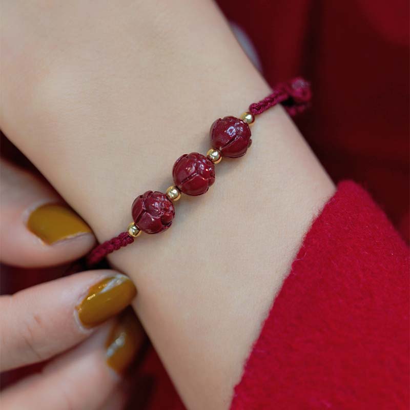 Cinnabar Jade Lotus Calm Red String Weave Bracelet