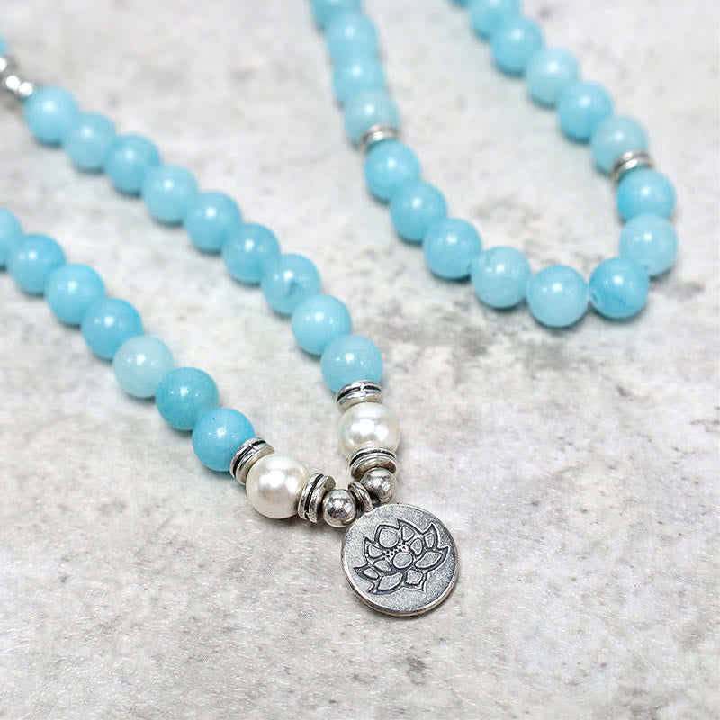 Natural Amazonite Stone Lotus Mala Bracelet