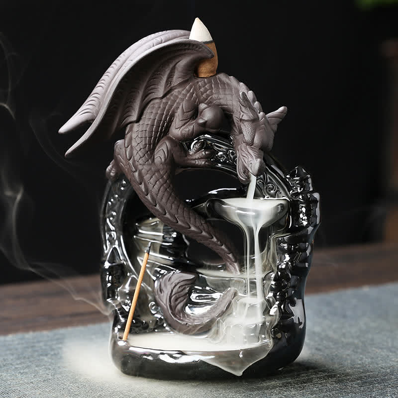 Nordic Pterosaur Dragon Ceramic Backflow Smoke Fountain Protection Incense Burner Decoration