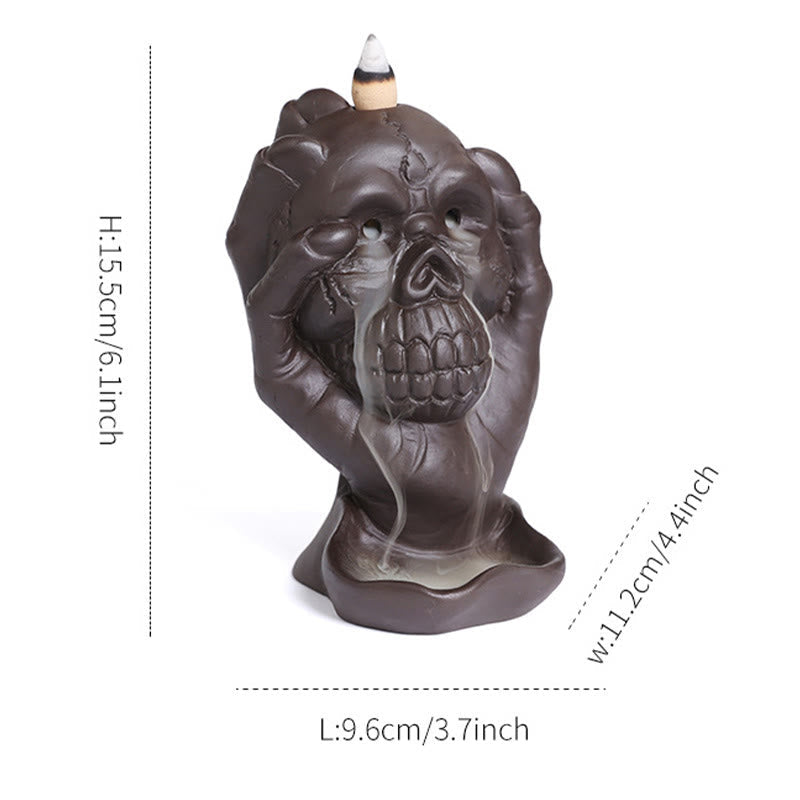 Halloween Skull With Ghost Hand Purple Clay Spiritual Incense Burner Decoration