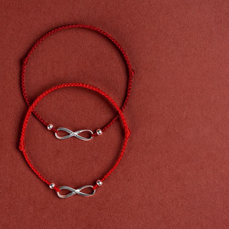 925 Sterling Silver Endless Knot Protection Luck Red String Bracelet Anklet
