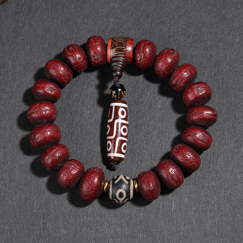 Tibet Bodhi Seed Dzi Bead Dancing Lion Luck Bracelet Wrist Mala
