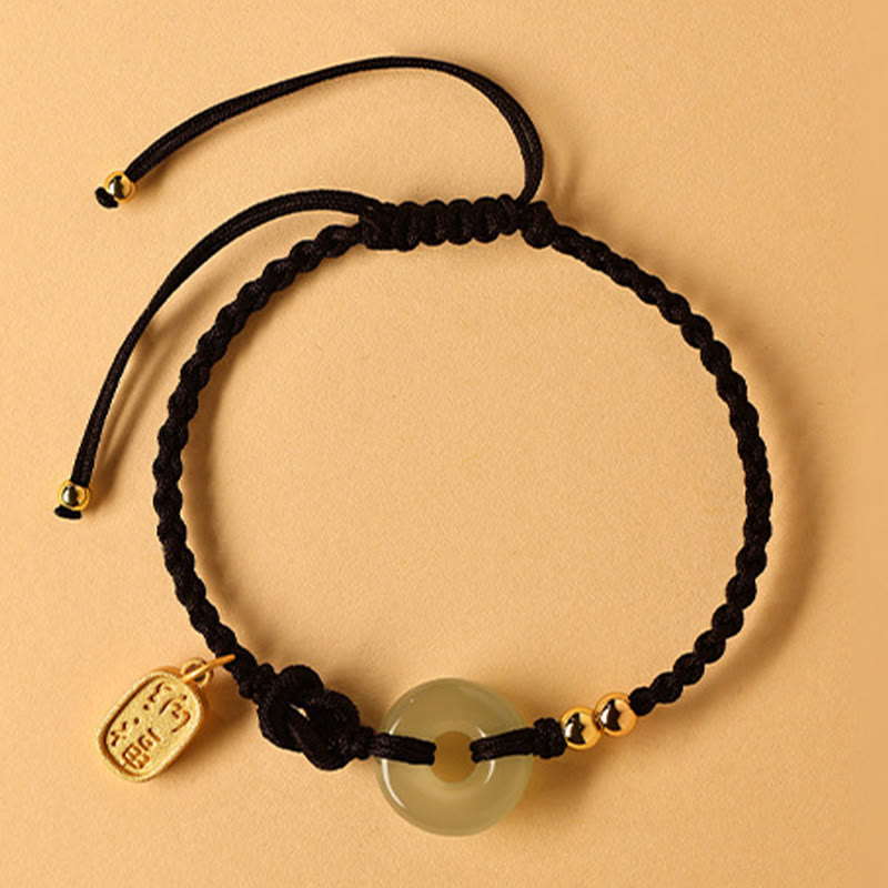 Hetian Jade Peace Buckle Fu Character String Luck Bracelet