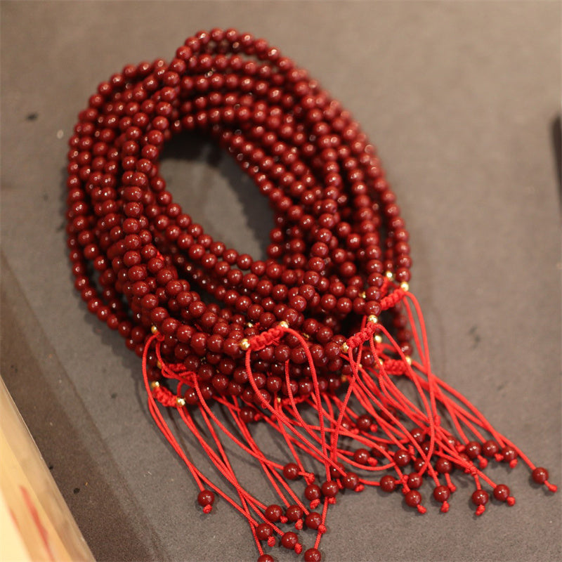 Natural Cinnabar Blessing Red String Braided Bracelet Anklet