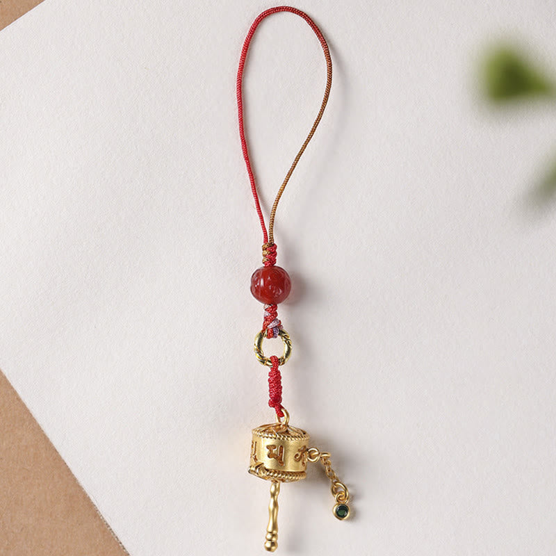 Tibetan Om Mani Padme Hum Prayer Wheel Amulet Charm Protection Phone Hanging Decoration