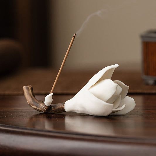 Gardenia Flower Pattern Ceramic Incense Burner Decoration