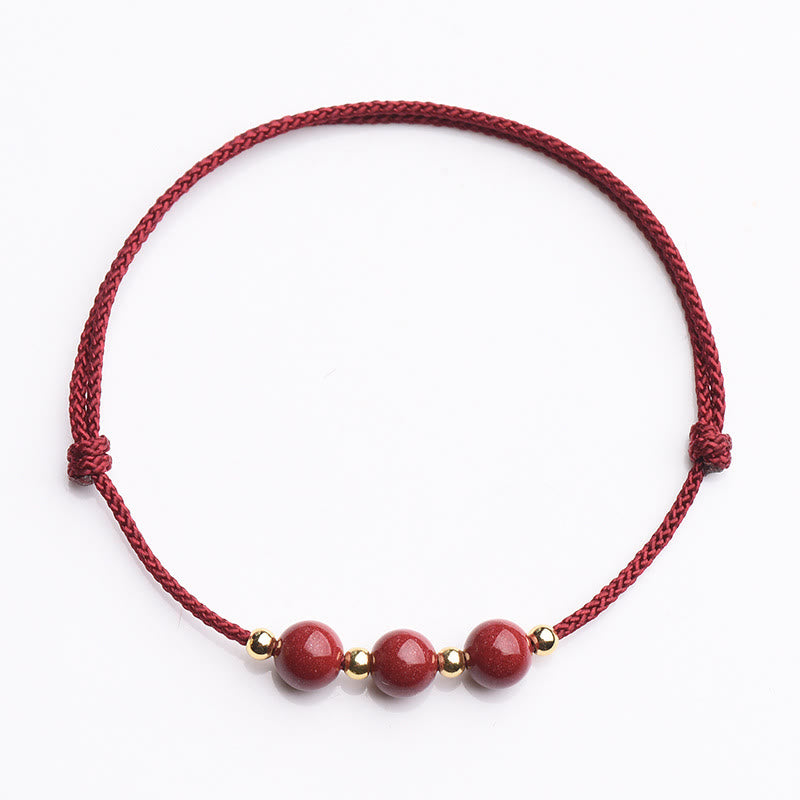 Natural Lucky Cinnabar Bead Blessing String Bracelet Anklet