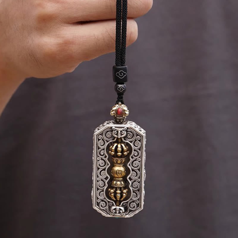 Tibetan Om Mani Padme Hum Carved Dorje Vajra Rotatable Lotus Pattern Purity Rope Necklace Pendant