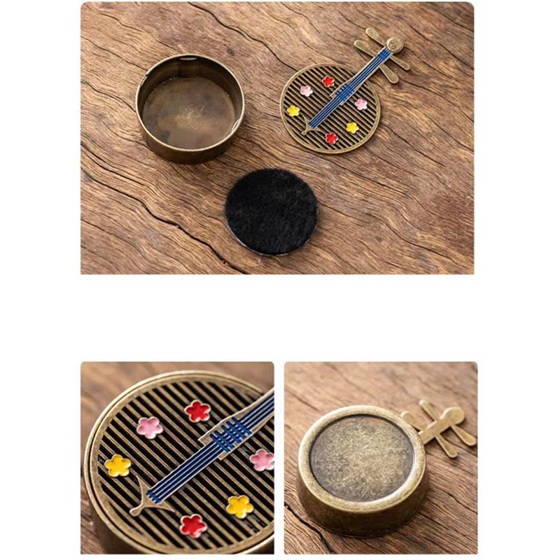 Small Mini Gourd Fan Pipa Copper Alloy Incense Burner Decoration With Incense