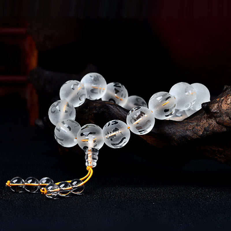 Tibet White Crystal Black Onyx Om Mani Padme Hum Meditation Bracelet