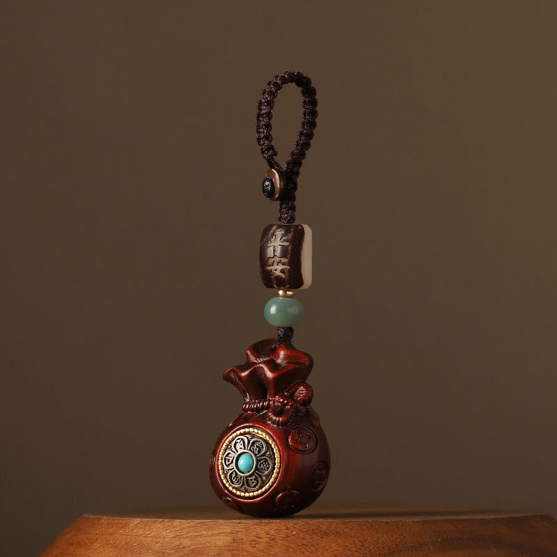 Small Leaf Red Sandalwood Green Sandalwood Money Bag Om Mani Padme Hum Rotatable Protection Keychain Phone Hanging Decoration