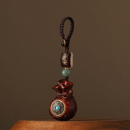 Small Leaf Red Sandalwood Green Sandalwood Money Bag Om Mani Padme Hum Rotatable Protection Keychain Phone Hanging Decoration