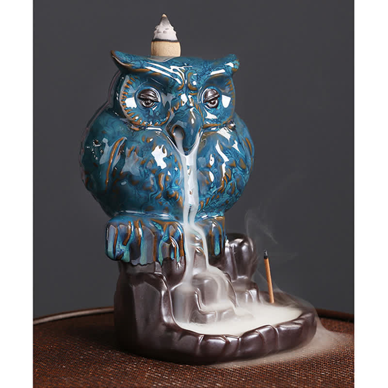 Cute Owl Ceramic Backflow Smoke Fountain Meditation Incense Burner Decoration