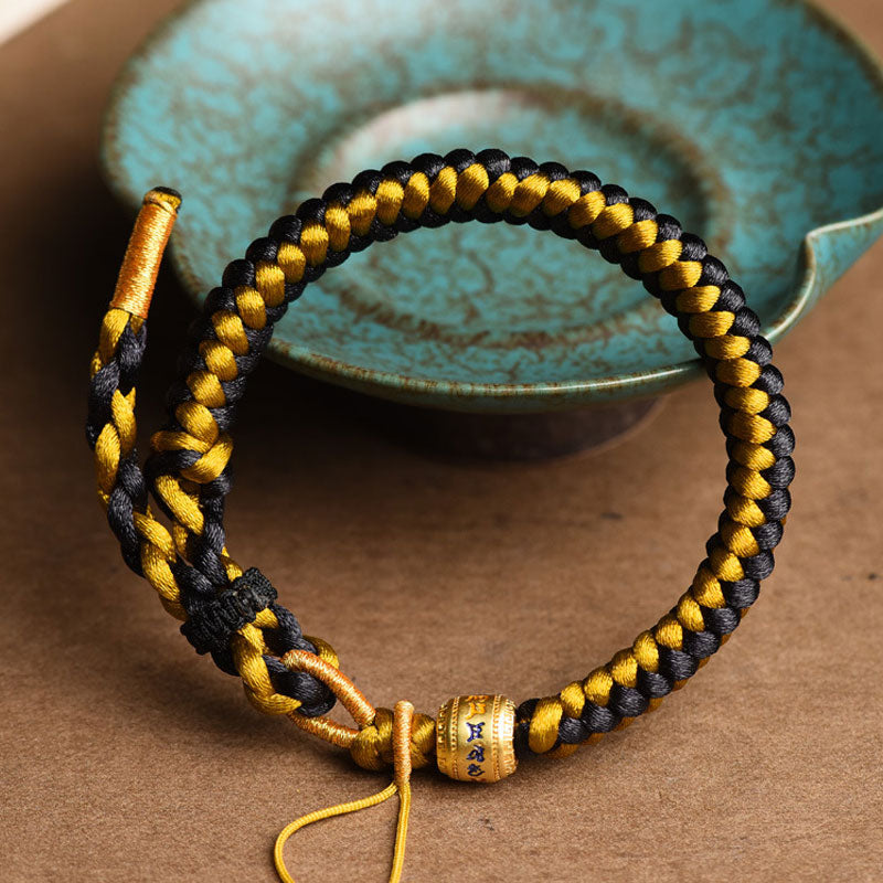 Handmade Tibetan Black Gold Dragon Scale Rope Om Mani Padme Hum Purity Bracelet