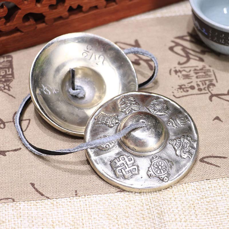 Tibetan Tingsha Bell Six True Words White Copper Decoration
