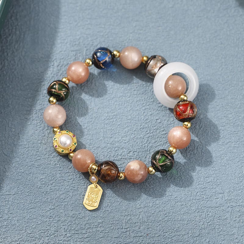 Tibetan Incense Ash Liuli Glass Tridacna Stone Sun Stone Om Mani Padme Hum Prayer Wheel Charm Bracelet