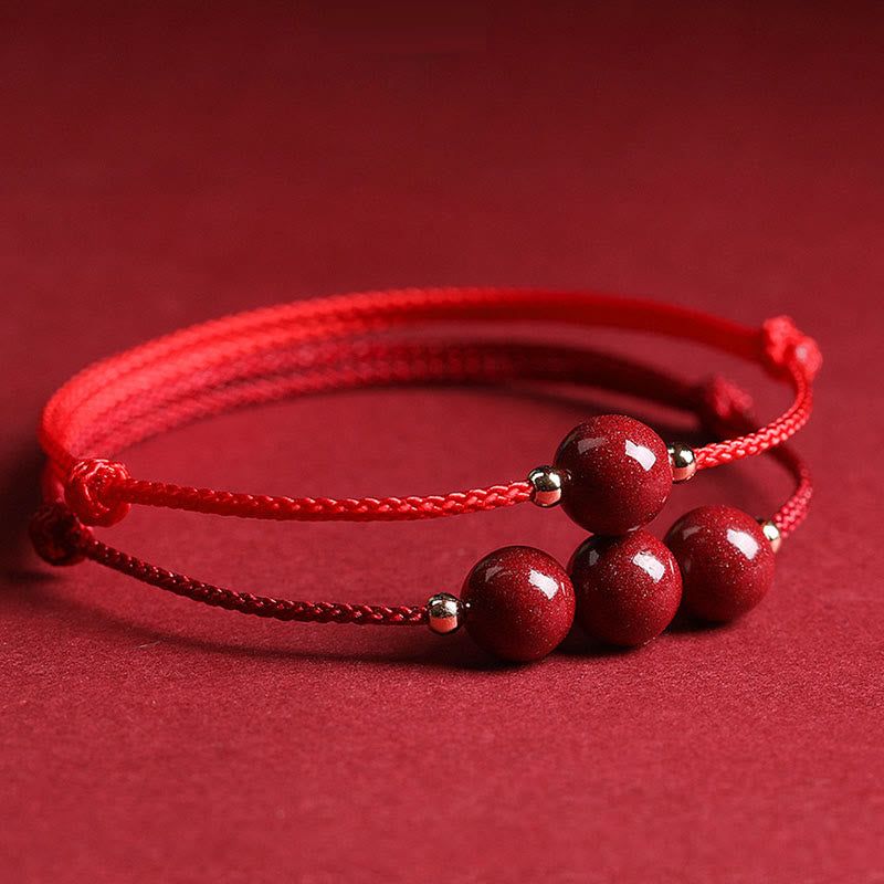 Natural Lucky Cinnabar Bead Blessing String Bracelet Anklet