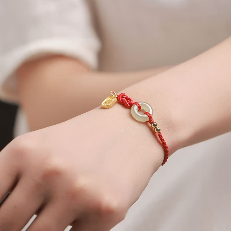 Hetian Jade Peace Buckle Fu Character String Luck Bracelet