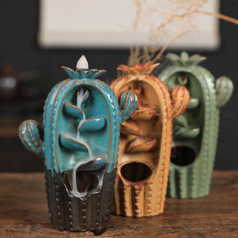 Cactus Ceramic Backflow Smoke Fountain Incense Burner