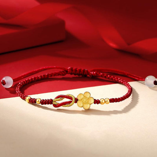 Handmade 925 Sterling Silver Cherry Blossoms Sakura Chalcedony Luck Bracelet