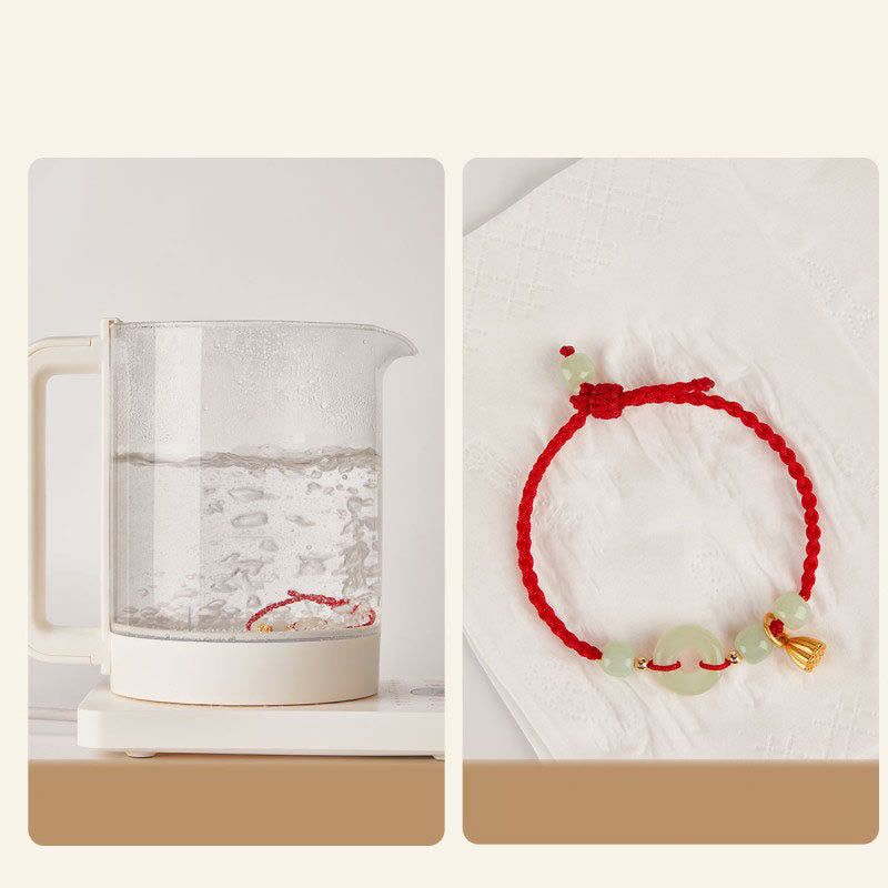Round Peace Buckle Jade Lotus Happiness Abundance Wealth String Bracelet