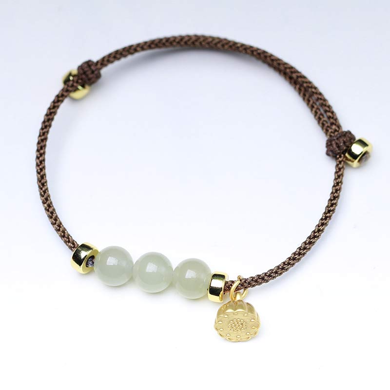 Natural Jade Lotus Seed Strength Red String Weave Bracelet