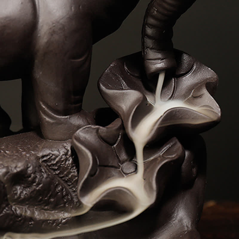 Tibetan Elephant Purple Clay Backflow Smoke Fountain Peace Incense Burner Decoration
