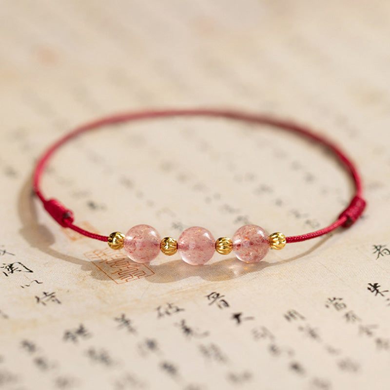 Strawberry Crystal Beads Luck Red String Anklet